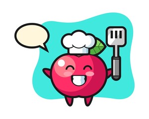 Apple character illustration as a chef is cooking