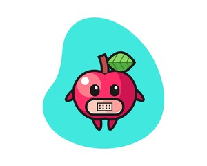 Cartoon illustration of apple with tape on mouth