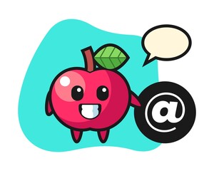 Cartoon illustration of apple standing beside the At symbol