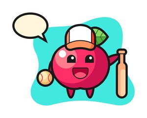 Cartoon character of apple as a baseball player