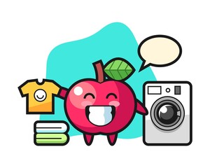 Mascot cartoon of apple with washing machine