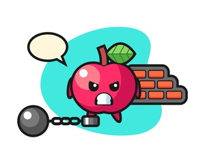 Character mascot of apple as a prisoner