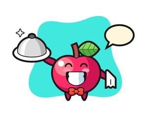 Character mascot of apple as a waiters