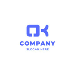 Simple and Minimalist Bold Line Letter OK Logo