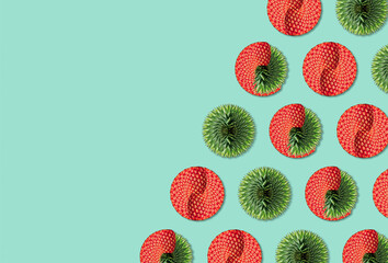 Creative 3d illustration of round shaped pineapples on a soft blue background, and a blank space on the left.