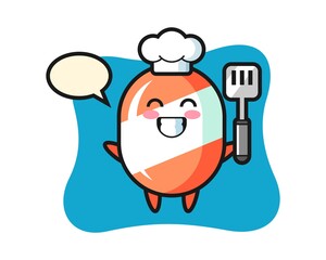 Candy character cartoon as a chef is cooking