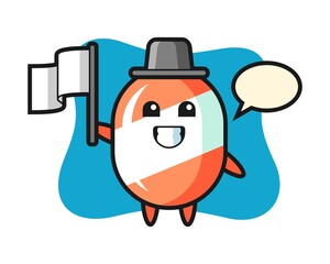 Cartoon character of candy holding a flag