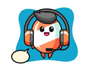 Cartoon mascot of candy as a customer service