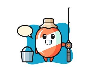 Mascot character of candy as a fisherman