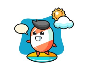 Illustration of candy cartoon do surfing on the beach
