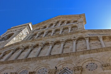Cagliari, Sardegna, Italy. Ancient building against blue sky 