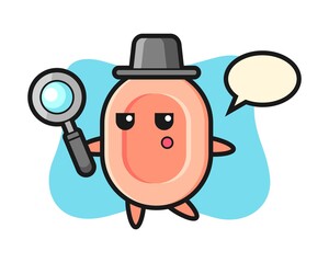 Soap cartoon character searching with a magnifying glass