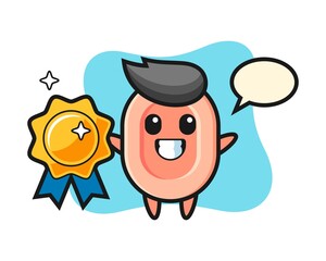 Soap mascot illustration holding a golden badge