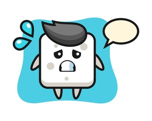 Sugar cube mascot character with afraid gesture