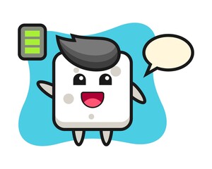 Sugar cube mascot character with energetic gesture