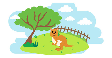 Obraz premium Kangaroo Vector Cute Animals in Cartoon Style, Wild Animal, Designs for Baby clothes. Hand Drawn Characters