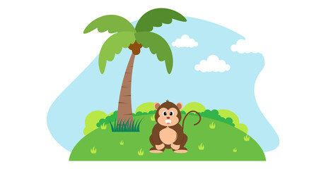 Monkey Vector Cute Animals in Cartoon Style, Wild Animal, Designs for Baby clothes. Hand Drawn Characters