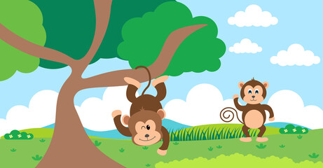 Obraz na płótnie Canvas Monkey Vector Cute Animals in Cartoon Style, Wild Animal, Designs for Baby clothes. Hand Drawn Characters