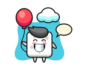 Sugar cube mascot illustration is playing balloon
