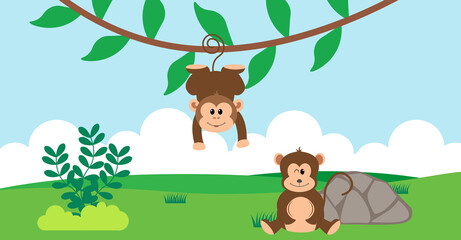 Monkey Vector Cute Animals in Cartoon Style, Wild Animal, Designs for Baby clothes. Hand Drawn Characters