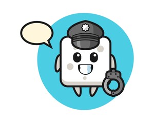 Cartoon mascot of sugar cube as a police