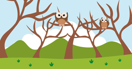 Owl Vector Cute Animals in Cartoon Style, Wild Animal, Designs for Baby clothes. Hand Drawn Characters