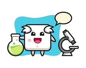 Mascot character of sugar cube as a scientist