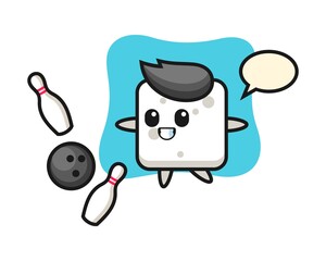 Character cartoon of sugar cube is playing bowling