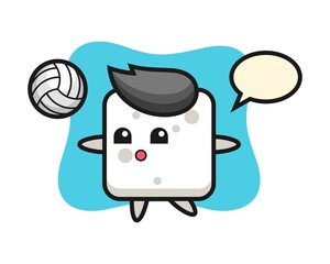 Character cartoon of sugar cube is playing volleyball