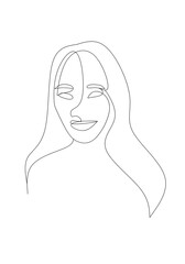  of continuous one line art of beautiful women. Minimalist abstract portrait of girl face for fashion. 