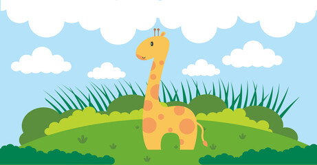 Giraffe Vector Cute Animals in Cartoon Style, Wild Animal, Designs for Baby clothes. Hand Drawn Characters