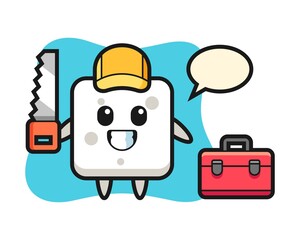 Illustration of sugar cube character as a woodworker