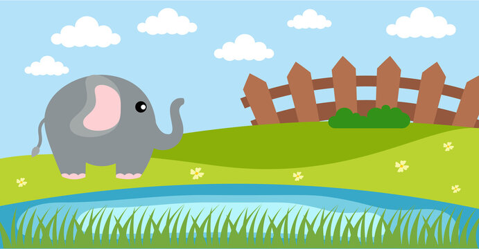 Elephant Vector Cute Animals in Cartoon Style, Wild Animal, Designs for Baby clothes. Hand Drawn Characters