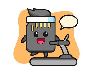 SD card cartoon character walking on the treadmill
