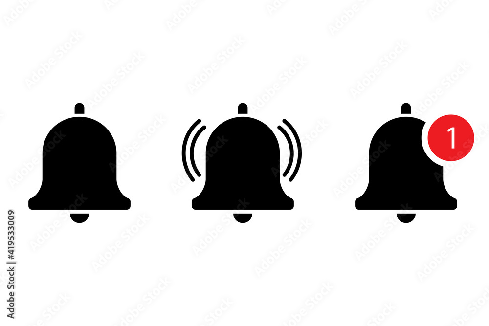 Poster message bells in flat style. app interface template. clock icon vector. social media flat icon. stoc