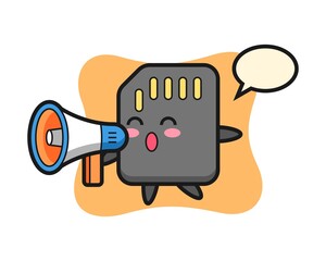 SD card character illustration holding a megaphone