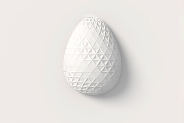 Easter concept. One white egg with geometric original changing patterns on the surface on a white background. 3d illustration