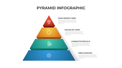 Pyramid infographic template with 4 list and icons, layout vector for presentation, report, brochure, flyer, etc.