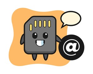 Cartoon Illustration of SD card standing beside the At symbol