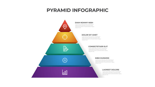 Pyramid infographic template with 5 list and icons, layout vector for presentation, report, brochure, flyer, etc.