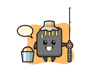 Mascot character of SD card as a fisherman