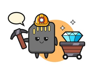 Character Illustration of SD card as a miner
