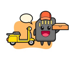 Character Illustration of SD card as a pizza deliveryman