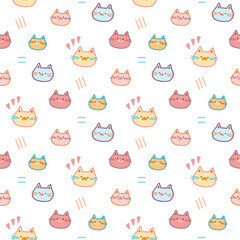 Seamless Pattern with Cartoon Cat Face Design on White Background