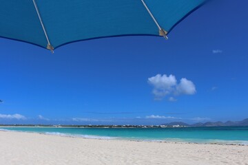 Caribbean seascape with beach umbrella, Anguilla