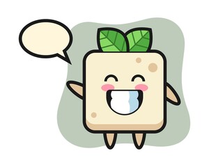 Tofu cartoon character doing wave hand gesture
