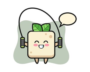Tofu character cartoon with skipping rope