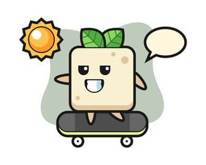 Tofu character illustration ride a skateboard