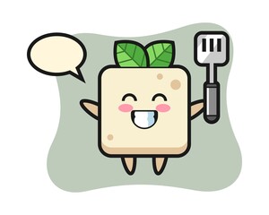 Tofu character illustration as a chef is cooking