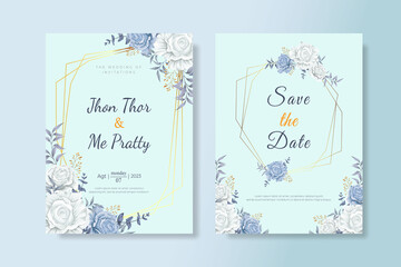 Elegant wedding invitation card with beautiful floral and leaf ornament Premium Vector